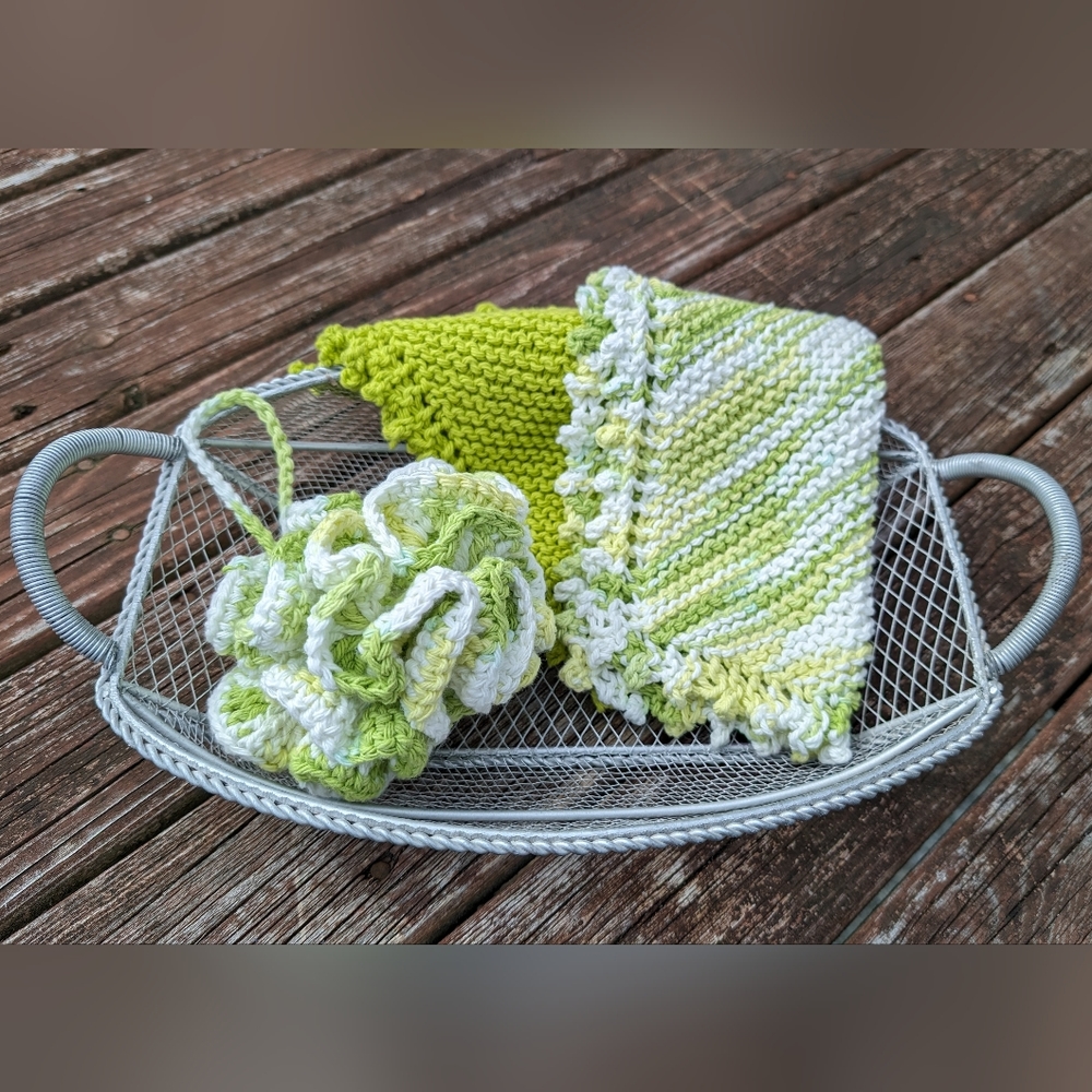 100% Cotton WaahCloths and Shower Pouf Set